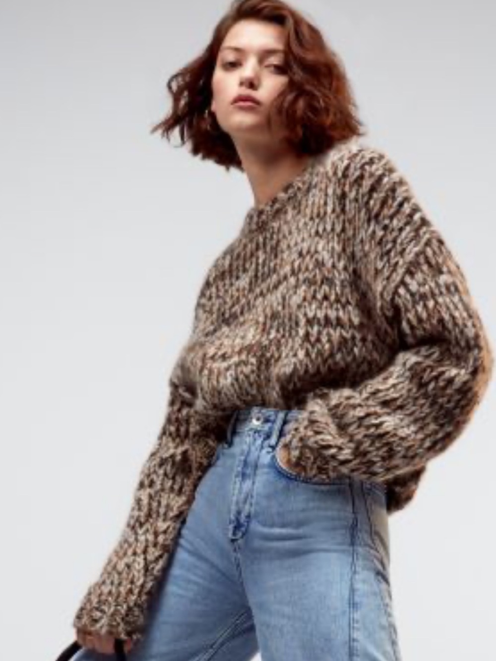 Frame Denim Marled Brown Chunky Crewneck Sweater